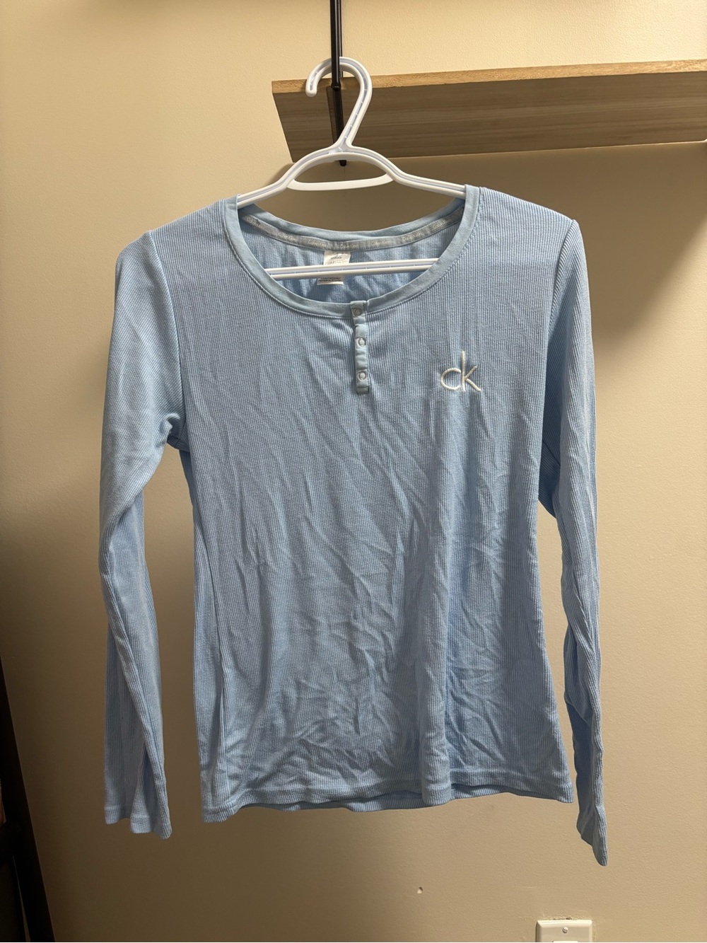 Calvin Klein Light Blue Long-Sleeve Henley Tee